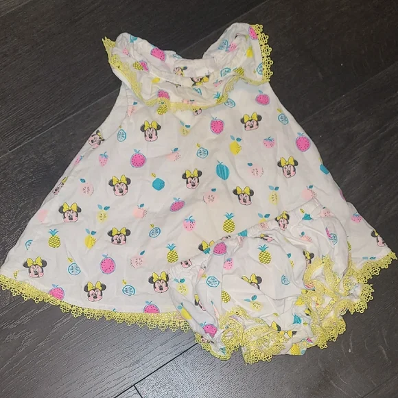 🛍Disney Minnie Mouse Baby Girl Dress & Bloomers Set 18–24 Months Fruit Print - Picture 1 of 4